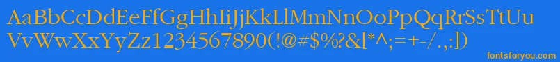 Weitere Informationen zur IgaramondRegular-Schriftart IgaramondRegular-Schriftart – Orangefarbene Schriften auf blauem Hintergrund