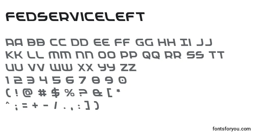 Czcionka Fedserviceleft – alfabet, cyfry, specjalne znaki