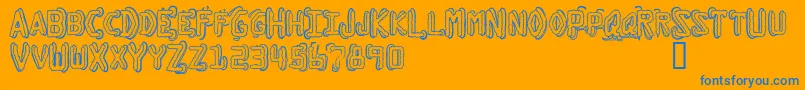 Fonte DymoGrungeBubbleExtras – fontes azuis em um fundo laranja