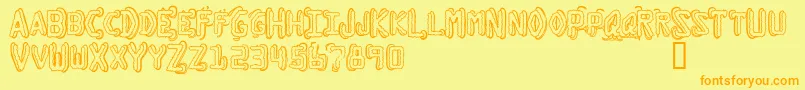 Fonte DymoGrungeBubbleExtras – fontes laranjas em um fundo amarelo