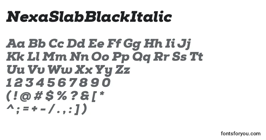 NexaSlabBlackItalic-fontti – aakkoset, numerot, erikoismerkit