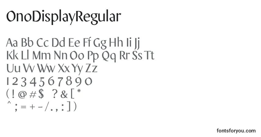 A fonte OnoDisplayRegular – alfabeto, números, caracteres especiais