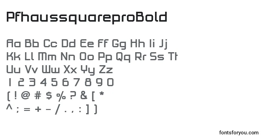 Шрифт PfhaussquareproBold – алфавит, цифры, специальные символы