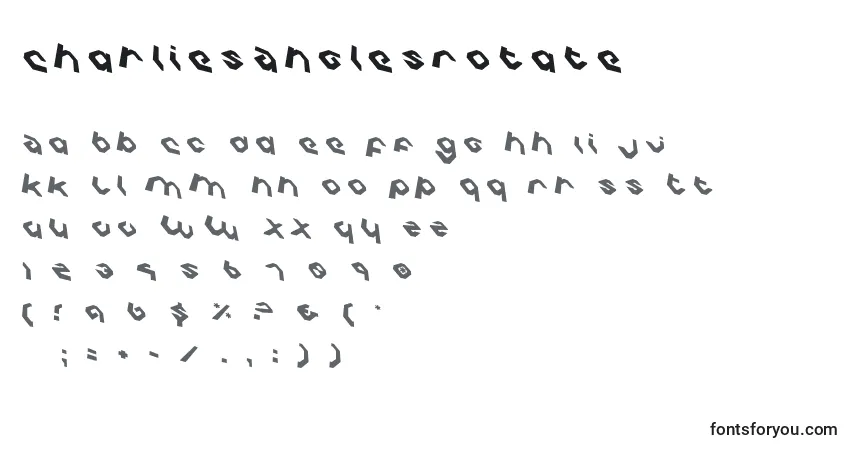 Czcionka CharliesAnglesRotate – alfabet, cyfry, specjalne znaki