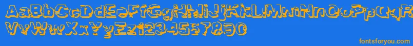 フォントTroglodyteTroglodyte – オレンジ色の文字が青い背景にあります。