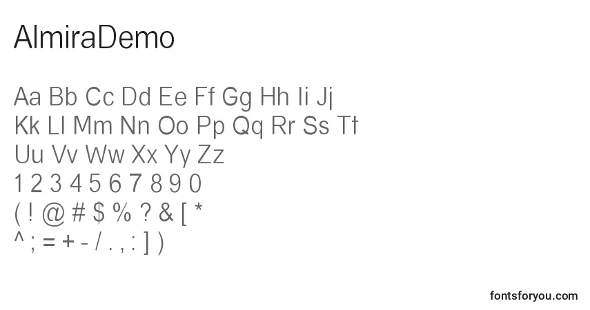 Czcionka AlmiraDemo – alfabet, cyfry, specjalne znaki