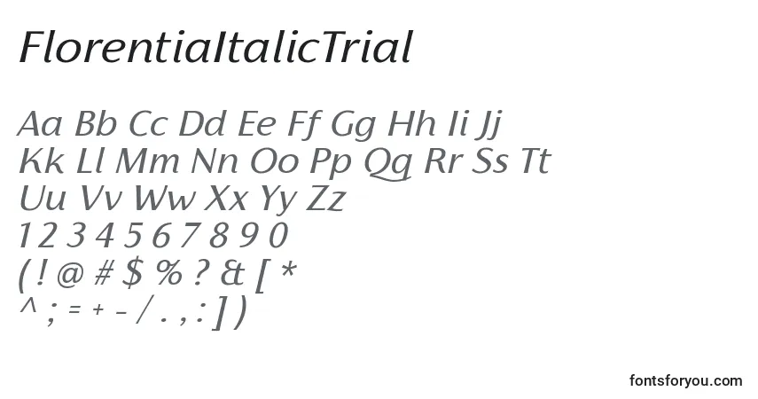 A fonte FlorentiaItalicTrial – alfabeto, números, caracteres especiais