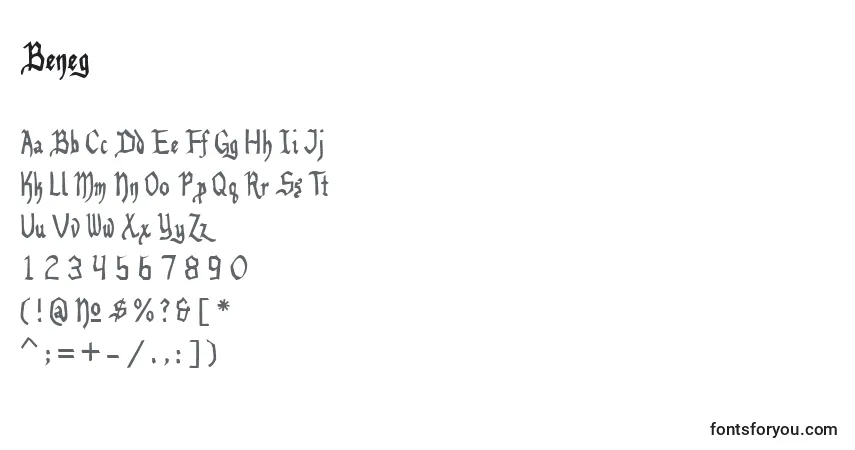 Schriftart Beneg – Alphabet, Zahlen, spezielle Symbole