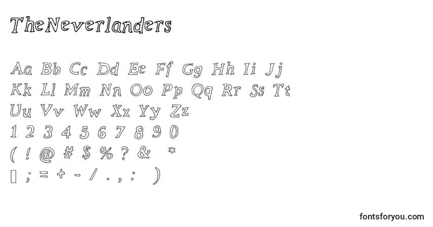 A fonte TheNeverlanders – alfabeto, números, caracteres especiais