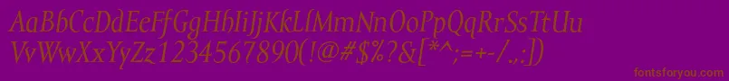 フォントMramortextItalic – 紫色の背景に茶色のフォント