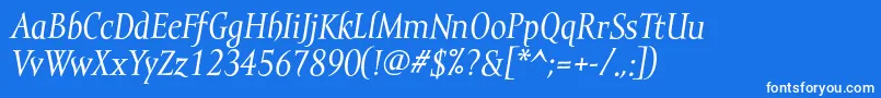 MramortextItalic-fontti – valkoiset fontit sinisellä taustalla