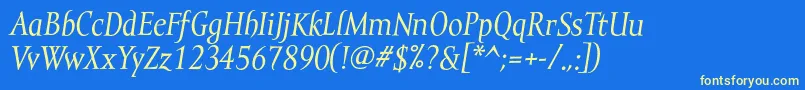 MramortextItalic-fontti – keltaiset fontit sinisellä taustalla