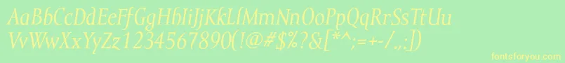 MramortextItalic-fontti – keltaiset fontit vihreällä taustalla