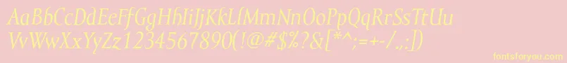 MramortextItalic-fontti – keltaiset fontit vaaleanpunaisella taustalla