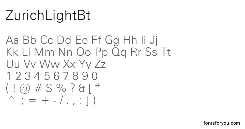 A fonte ZurichLightBt – alfabeto, números, caracteres especiais