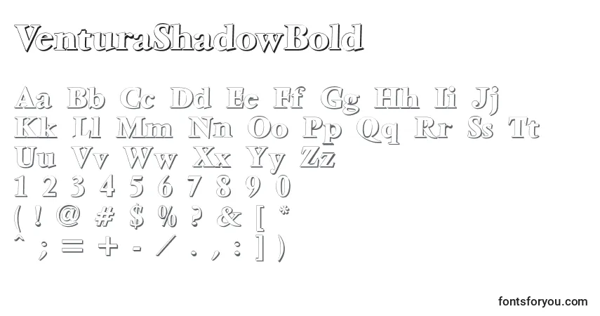 Czcionka VenturaShadowBold – alfabet, cyfry, specjalne znaki