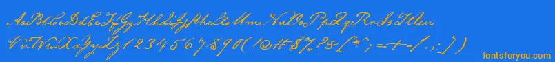 Emilyaustin-Schriftart – Orangefarbene Schriften auf blauem Hintergrund