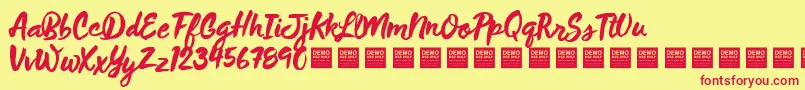 Fonte WildThingDemo – fontes vermelhas em um fundo amarelo