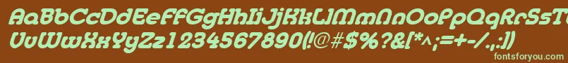 フォントMedflyheavyItalic – 緑色の文字が茶色の背景にあります。