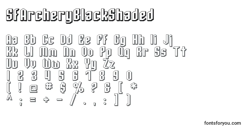 Czcionka SfArcheryBlackShaded – alfabet, cyfry, specjalne znaki