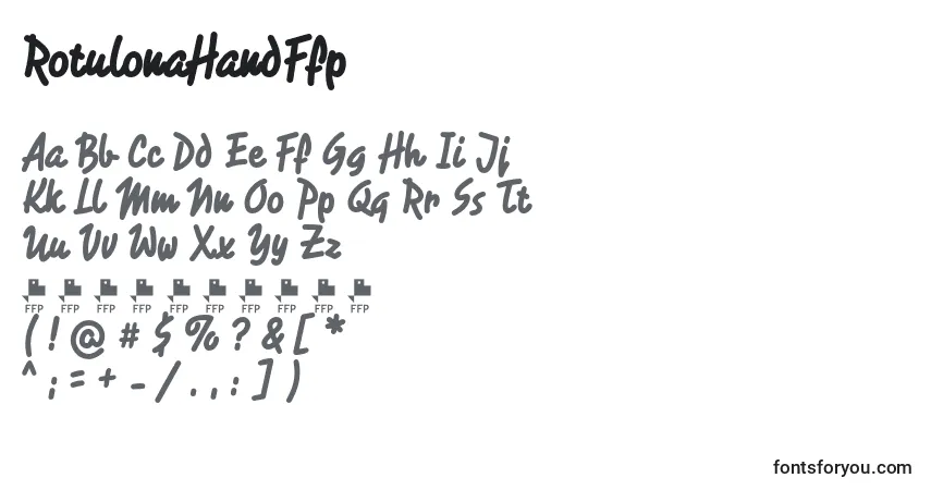 A fonte RotulonaHandFfp – alfabeto, números, caracteres especiais