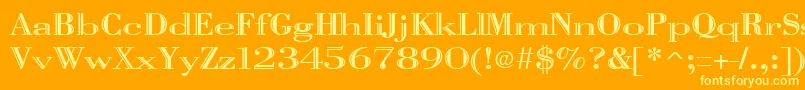 Weitere Informationen zur VangardOpenRegular-Schriftart VangardOpenRegular-Schriftart – Gelbe Schriften auf orangefarbenem Hintergrund