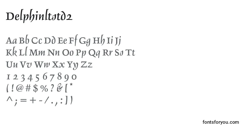 Czcionka Delphinltstd2 – alfabet, cyfry, specjalne znaki