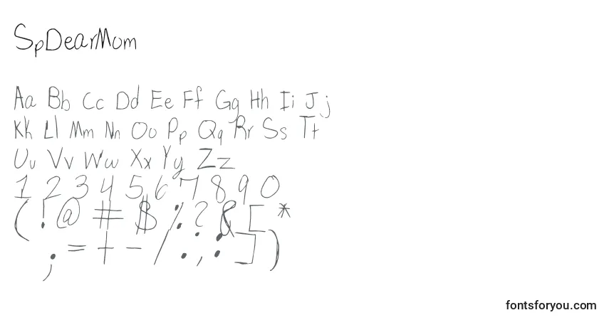 Czcionka SpDearMom – alfabet, cyfry, specjalne znaki