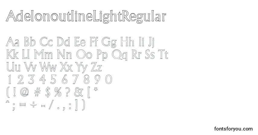 A fonte AdelonoutlineLightRegular – alfabeto, números, caracteres especiais