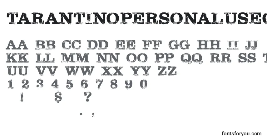 TarantinoPersonalUseOnlyフォント–アルファベット、数字、特殊文字