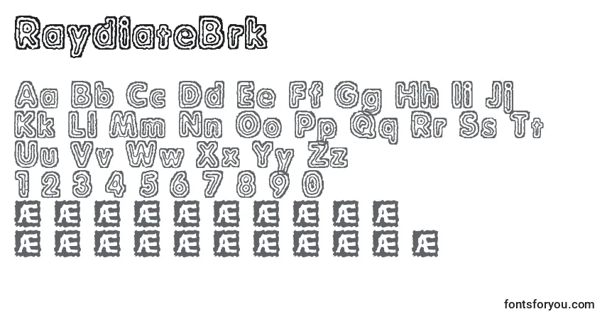 Czcionka RaydiateBrk – alfabet, cyfry, specjalne znaki