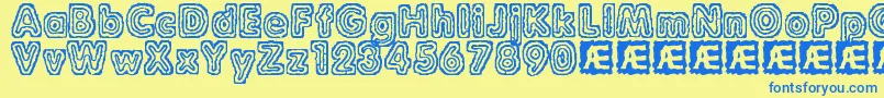 フォントRaydiateBrk – 青い文字が黄色の背景にあります。