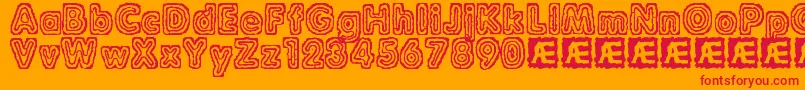 RaydiateBrk-Schriftart – Rote Schriften auf orangefarbenem Hintergrund