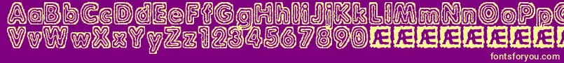 RaydiateBrk-Schriftart – Gelbe Schriften auf violettem Hintergrund
