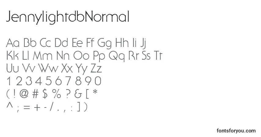 Czcionka JennylightdbNormal – alfabet, cyfry, specjalne znaki