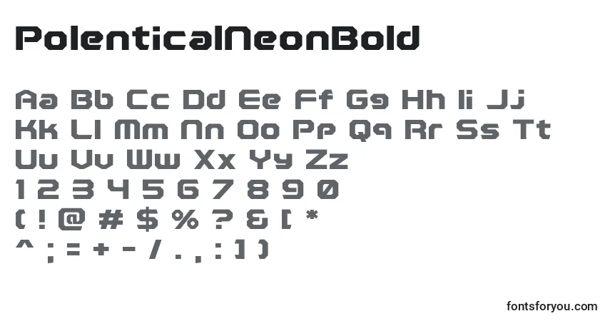 A fonte PolenticalNeonBold – alfabeto, números, caracteres especiais