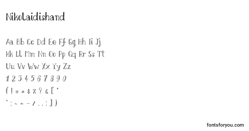 A fonte Nikolaidishand (91902) – alfabeto, números, caracteres especiais