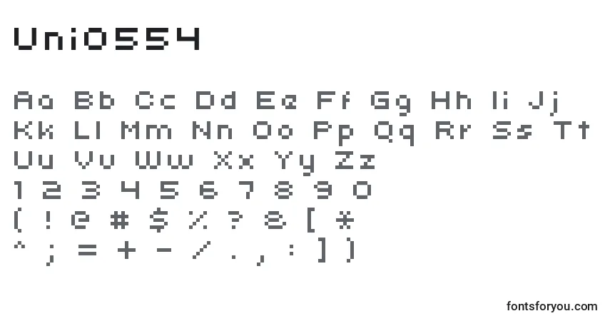 A fonte Uni0554 – alfabeto, números, caracteres especiais