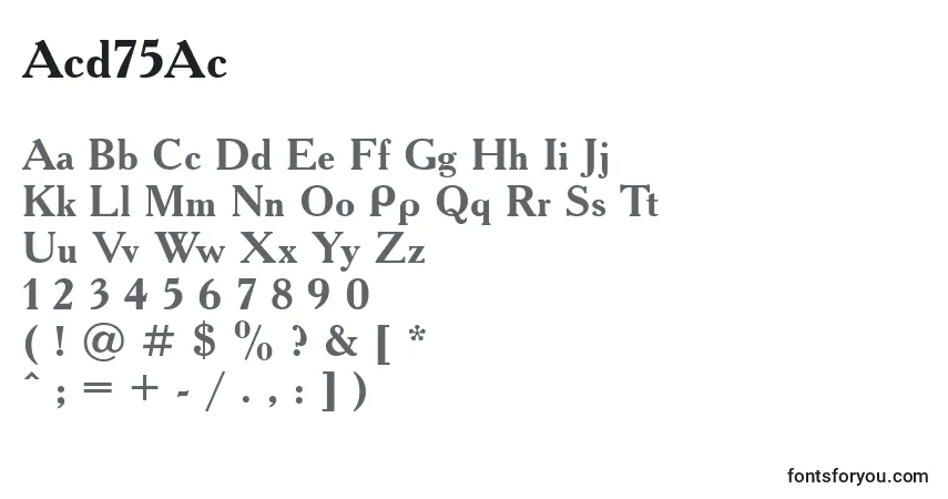 A fonte Acd75Ac – alfabeto, números, caracteres especiais
