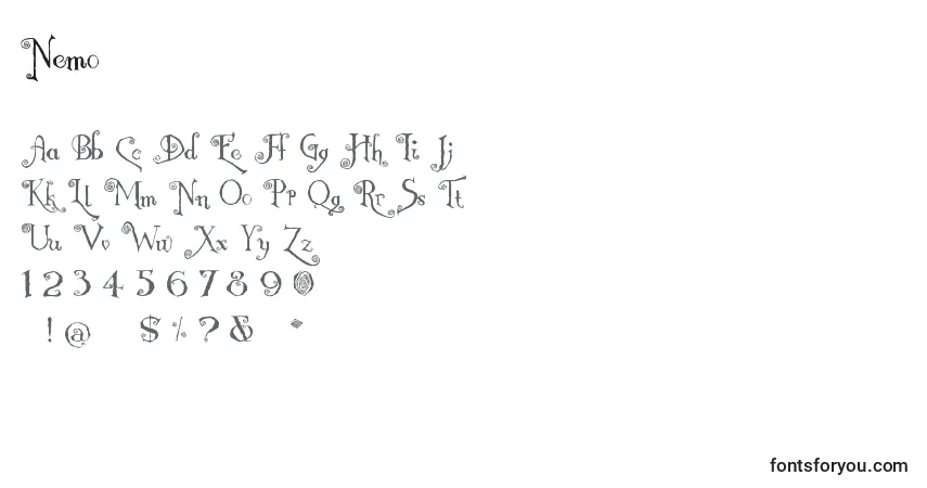 Schriftart Nemo – Alphabet, Zahlen, spezielle Symbole