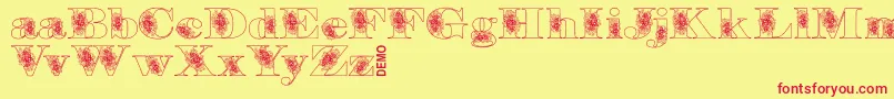 Fonte Floryandemo – fontes vermelhas em um fundo amarelo