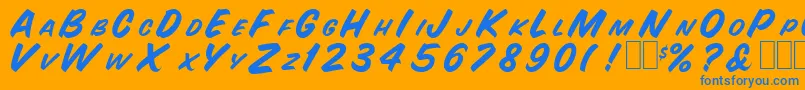 SnyderspeedNormal-Schriftart – Blaue Schriften auf orangefarbenem Hintergrund