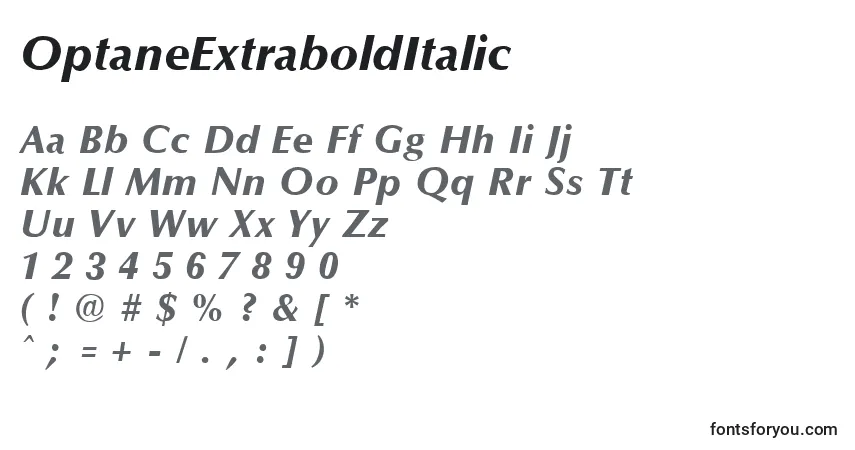 Шрифт OptaneExtraboldItalic – алфавит, цифры, специальные символы
