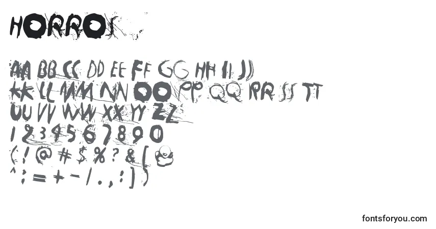Czcionka Horros – alfabet, cyfry, specjalne znaki