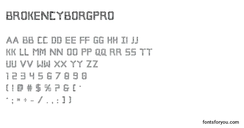 Schriftart Brokencyborgpro – Alphabet, Zahlen, spezielle Symbole