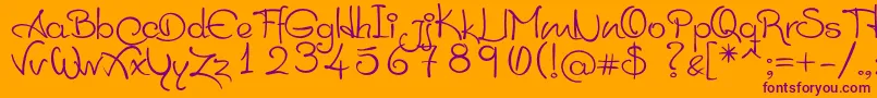 HelenoQueSiAprendeScript-Schriftart – Violette Schriften auf orangefarbenem Hintergrund