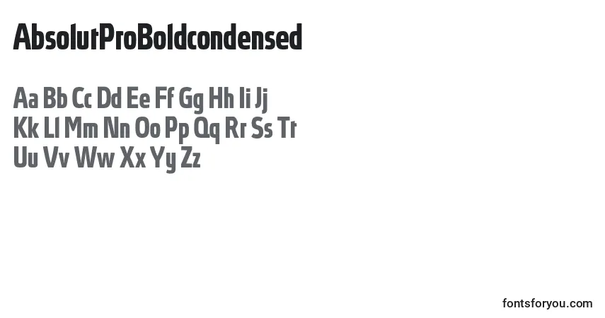 Schriftart AbsolutProBoldcondensed (91924) – Alphabet, Zahlen, spezielle Symbole