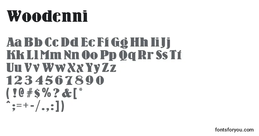 Schriftart Woodenni – Alphabet, Zahlen, spezielle Symbole