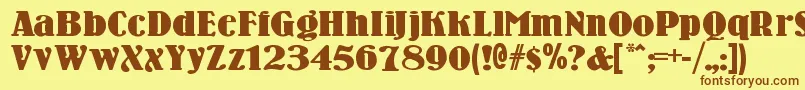 フォントWoodenni – 茶色の文字が黄色の背景にあります。