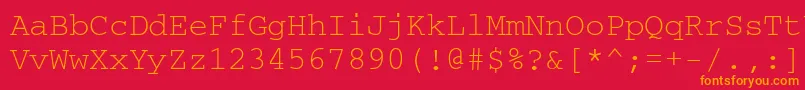 Courierkoictt-Schriftart – Orangefarbene Schriften auf rotem Hintergrund